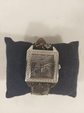 NOS Y2K Guess Rhinestone Square Face Snake Print Watch